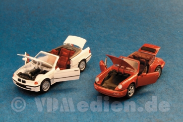 3er BMW weiß + Porsche 011, rot (DreamCar Col.), M 1:43 Schabak SR 140